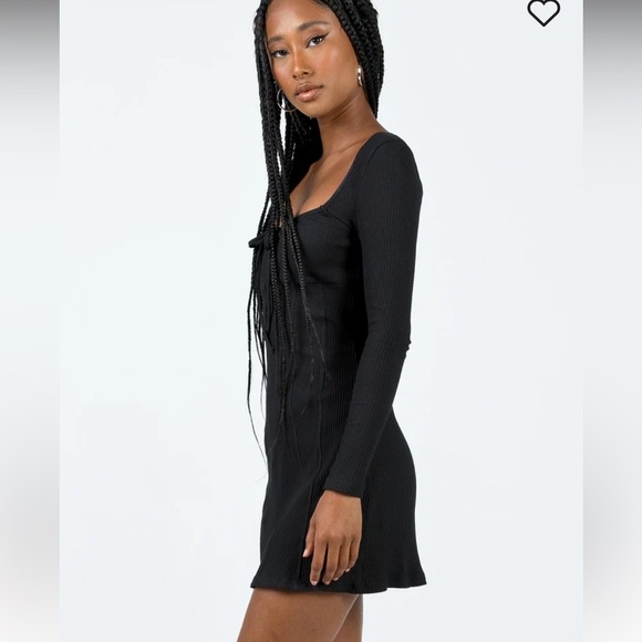 NWOT Princess Polly Ribbed Black NORMANDY LONG SLEEVE MINI DRESS BLACK Size 10 - Picture 4 of 12